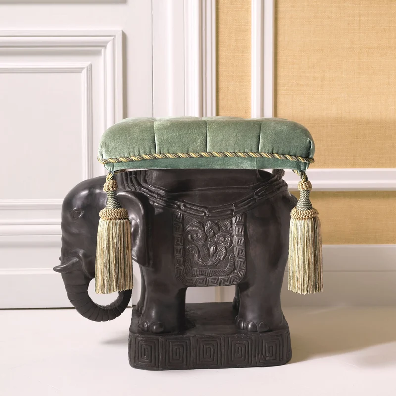 Eichholtz Hocker Elephant – Bronze | Samt in Türkis