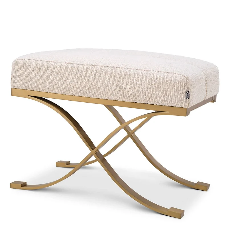 Eichholtz Hocker Adonia – Bouclé Cream | Messing gebürstet