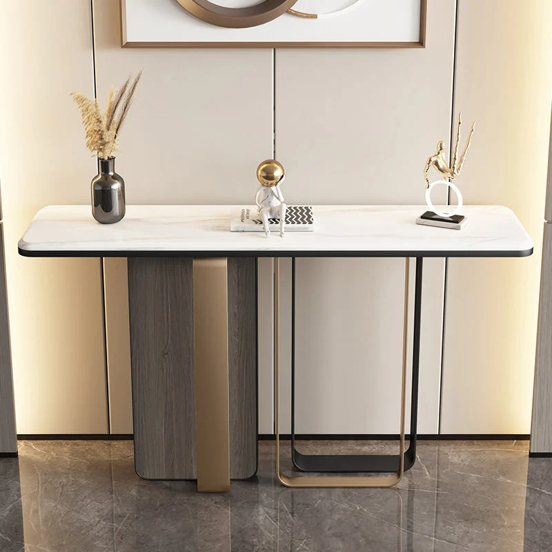 13" Wide Glam Accent Table Stone Rectangle Console Accent Table