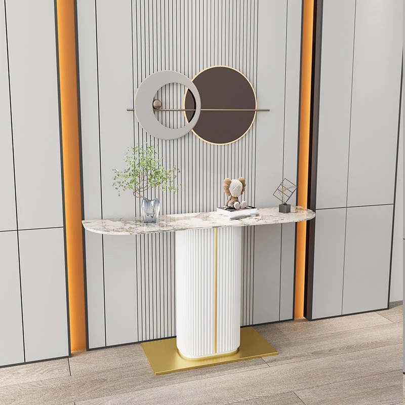 Glam Half Moon Slate Console Table Stain Resistant Pedestal Sofa Console Table