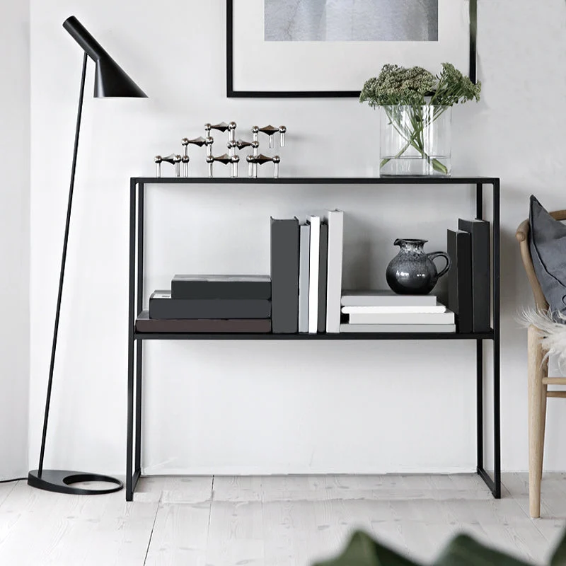 Contemporary Iron Console Table with Shelf and Sled Base,31 inch