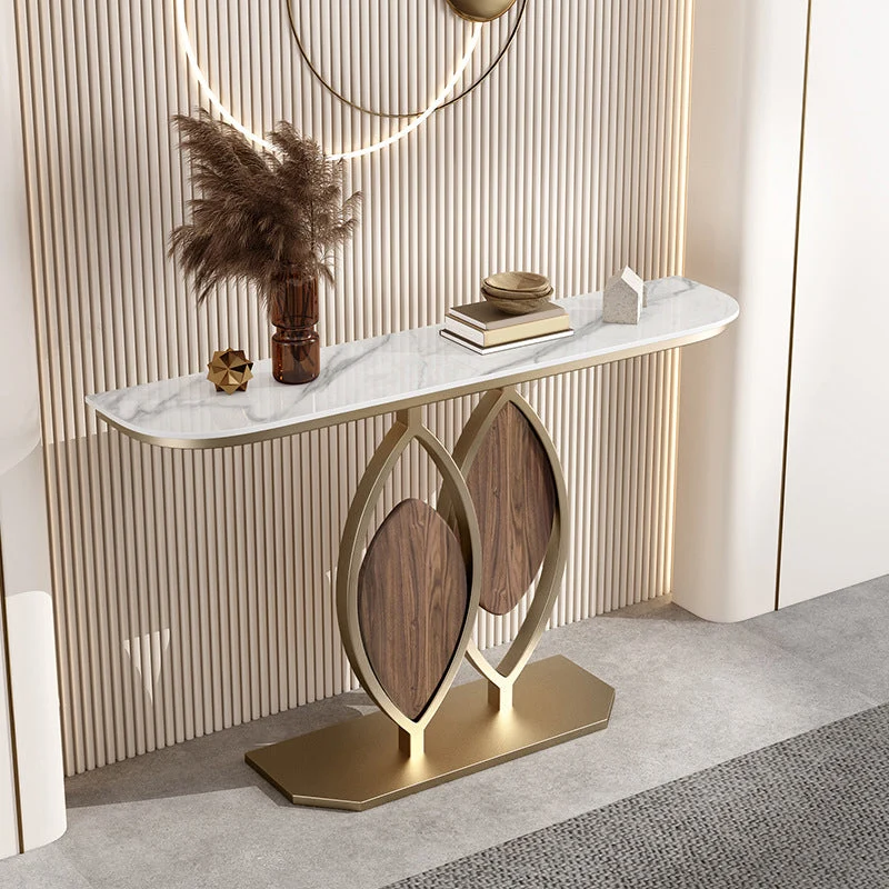 Glam Marble and Metal Sofa Table Rectangle Console Table in Golden 11.81"