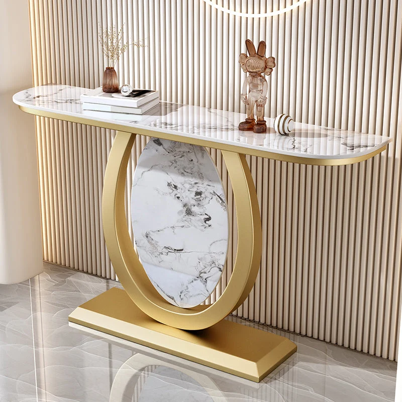 Glam Slate Iron Console Table Half Moon Stain Resistant Scratch Resistant Console