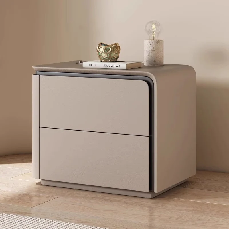 Modern Minimalist Rectangular Microfiber Leather Solid Wood Carbon Crystal Board Nightstand 2-Drawer For Bedroom