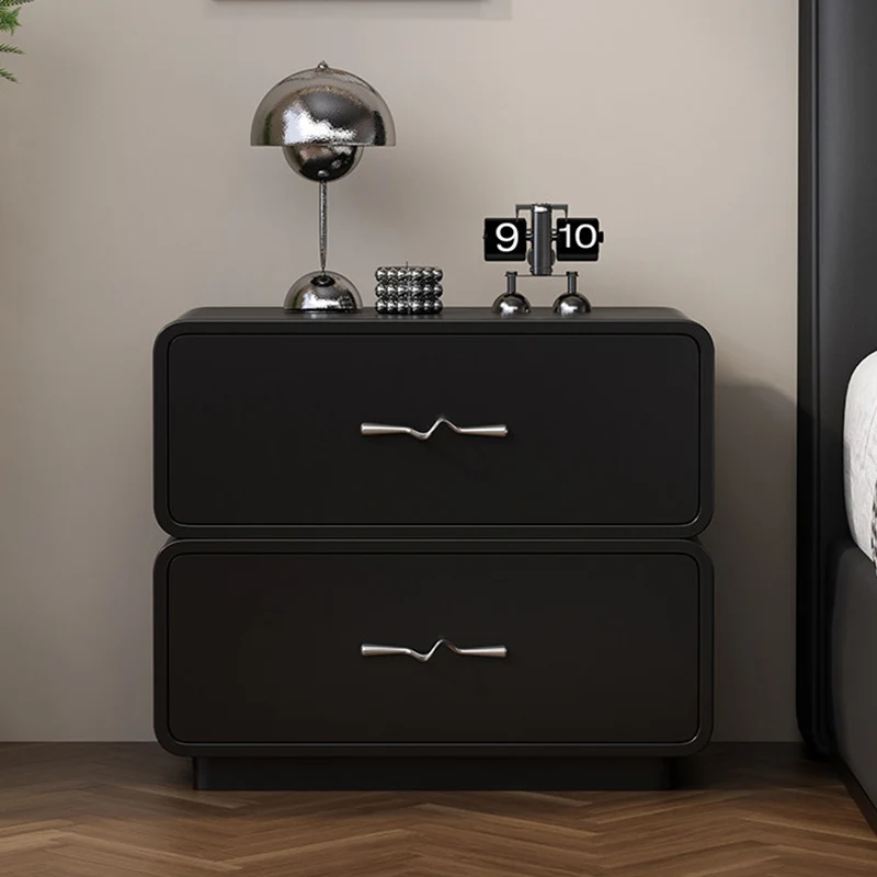 Modern Minimalist Rectangular Wave Handle Multi-Layer Plywood Nightstand 2-Drawer For Bedroom