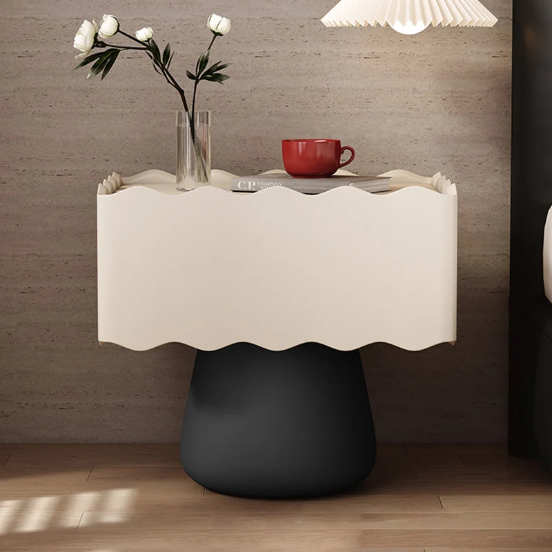 Modern Minimalist Rectangular Cylindrical Solid Wood Multi-layer Solid Wood Board Cat's Paw Leather Nightstand 1 Drawer For Bedroom