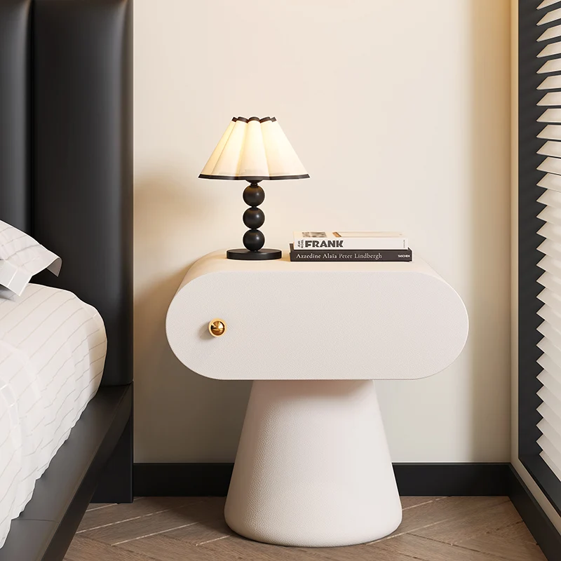 Contemporary Creative Mushroom-Shaped Pine Wood Microfiber Leather Nightstand 1 Drawer For Bedroom