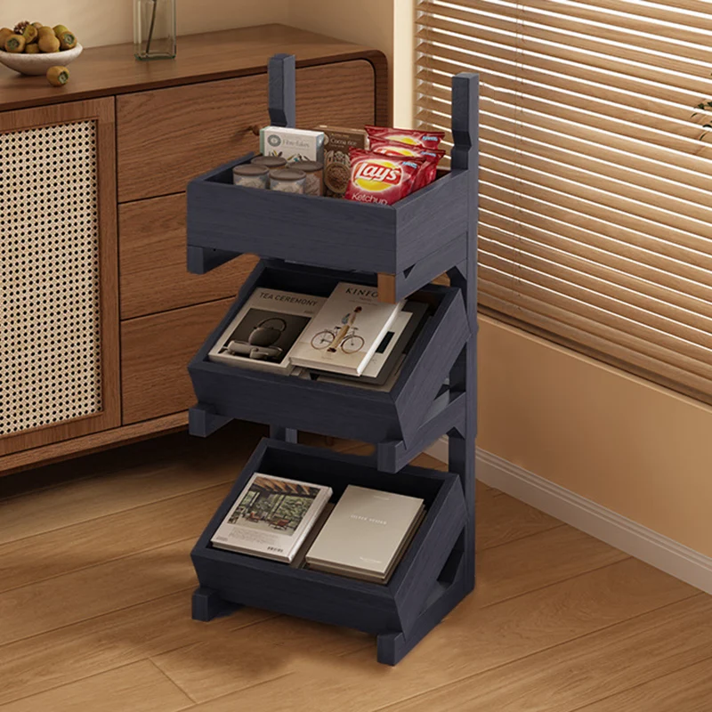 Modern Minimalist Rectangular Pine Wood Display Rack 3/4-Tier For Living Room