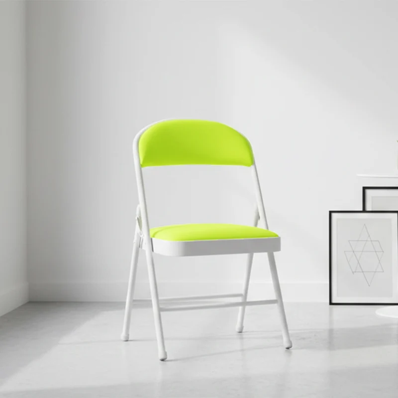 Modern Minimalist Rectangular Steel PU Leather Mesh Foldable Accent Chair Backrest Armless For Living Room
