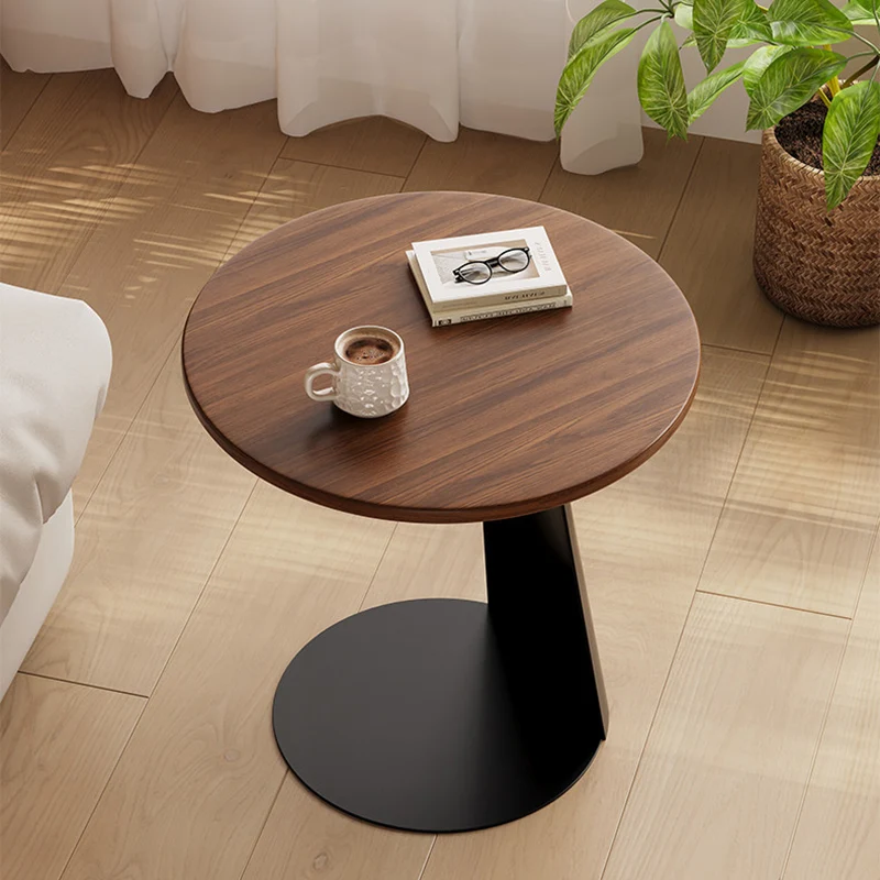 Contemporary Nordic Round Curved Solid Wood Iron Coffee Table 1 Tier For Living Room