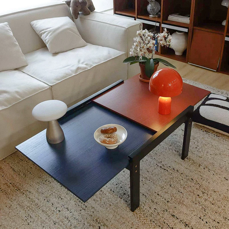 Contemporary Nordic Rectangular Boxwood Medium Density Fiberboard Extendable Coffee Table 2 Tier For Living Room