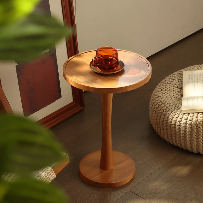 Contemporary Nordic Round Cylindrical Rubberwood Solid Wood Side Table 1 Tier For Living Room