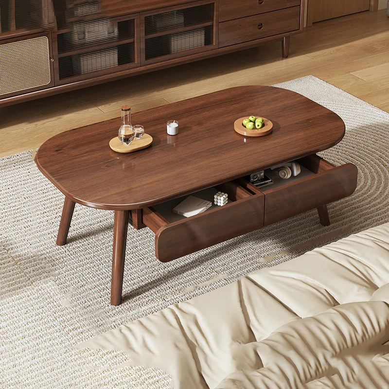Contemporary Scandinavian Rectangular Multi-Layer Solid Wood Panel Plywood Drawer Beech Legs Coffee Table 2-Drawer For Living Room