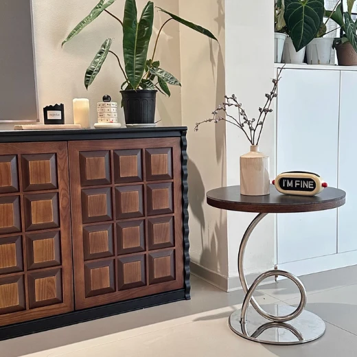 Modern Luxury Round Stone Slab Multi-layer Solid Wood Panel Stainless Steel Coffee Table For Living Room
