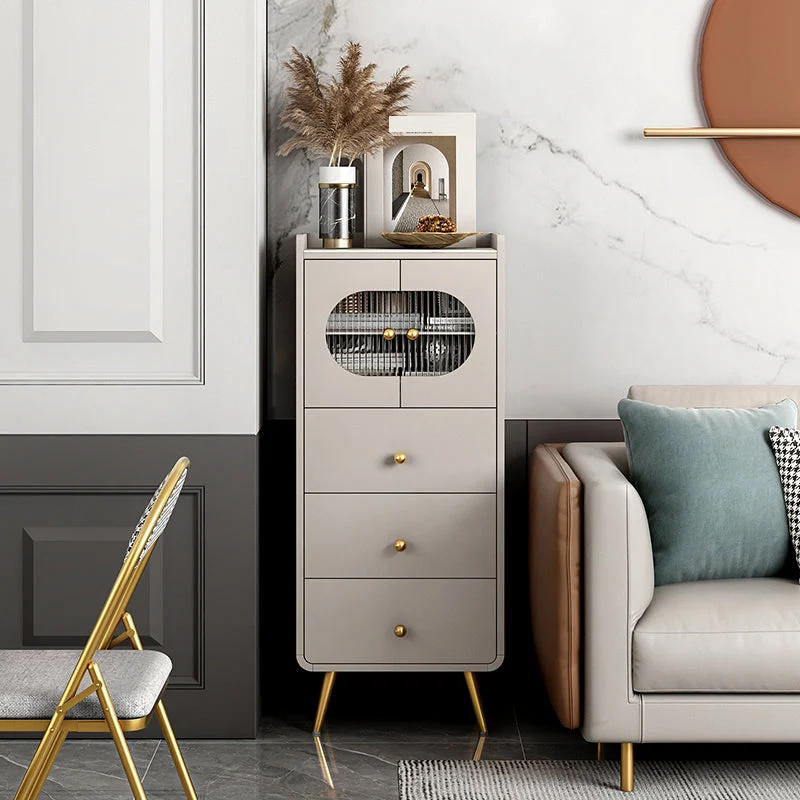 Glam Stone Storage Chest Bedroom Vertical Chest with Metal Legs