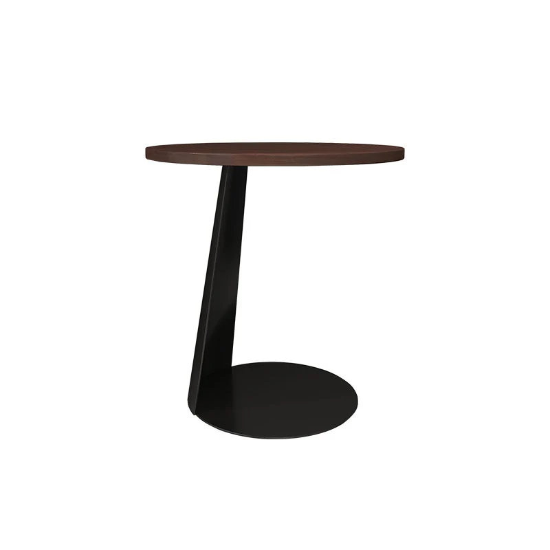 Contemporary Creative Carbon Steel Ash Wood Round Side Table 1 Tier For Living Room