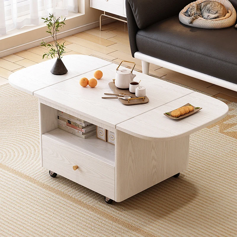 Traditional Vintage Solid Wood Plywood Rubberwood Rounded Rectangular Mobile Coffee Table 2-Tier For Living Room