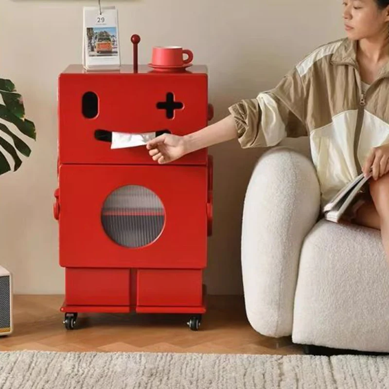Contemporary Creative MDF Mobile Robot Side Table With 2 Storage For Living Room