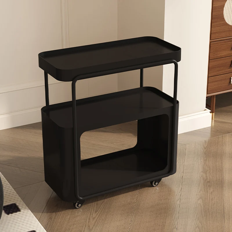 Traditional Chinese Metal Movable Rounded Rectangular Side Table With 3 Tiers For Living Room