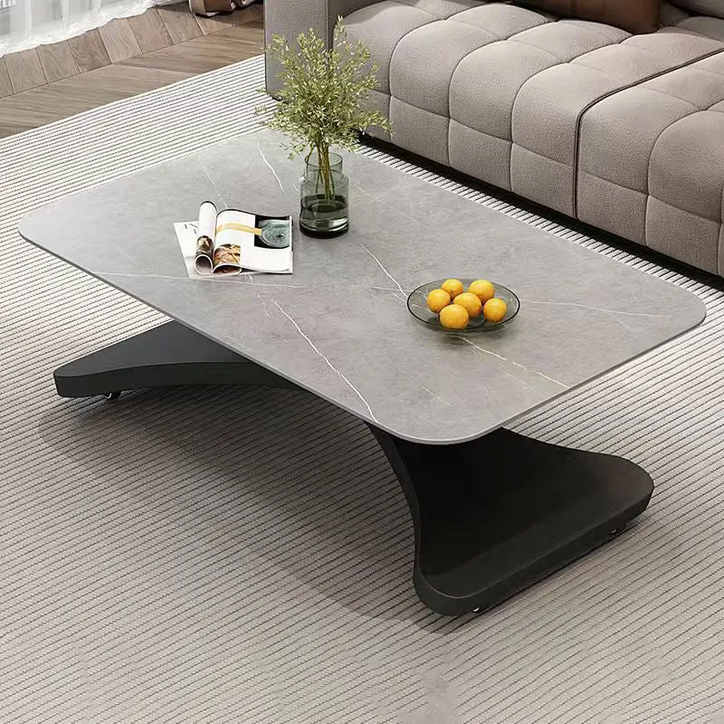 Contemporary Scandinavian Sintered Stone Metal X-Shaped Rectangular Coffee Table With 1 Tier For Living Room