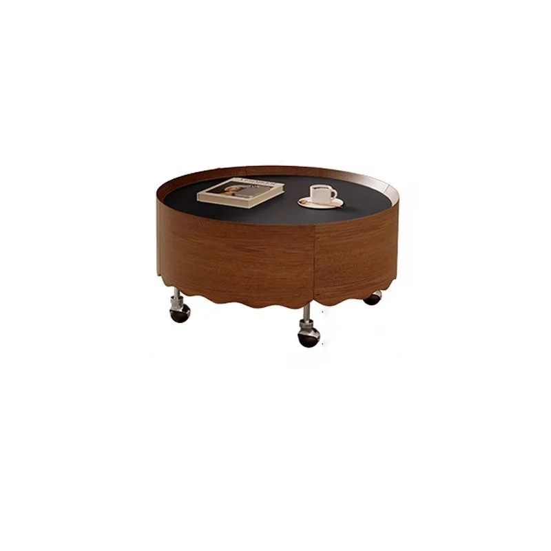 Traditional French Sintered Stone Glass Solid Wood Plywood Stainless Steel Round Curved Coffee Table With 1-Tier For Living Room