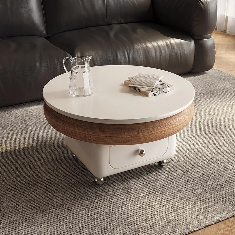 Traditional French Sintered Stone Solid Wood Plywood Metal Round Curved Square Coffee Table With 1-Drawer For Living Room