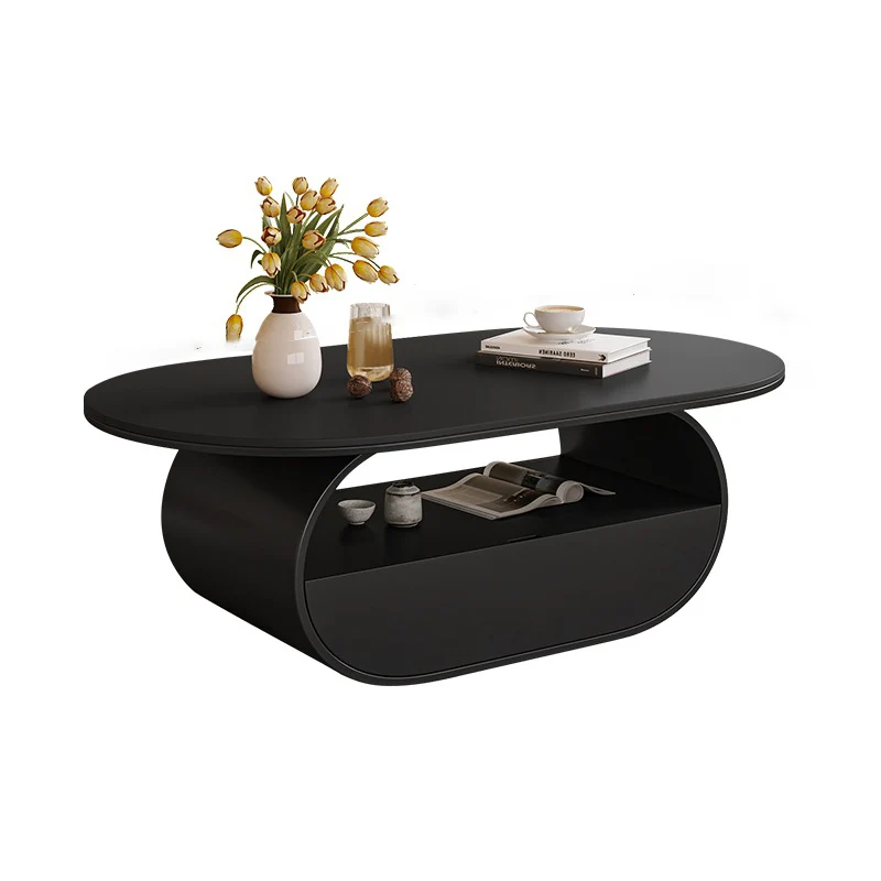 Traditional French Sintered Stone Iron Long Oval Coffee Table With 2 Tiers For Living Room