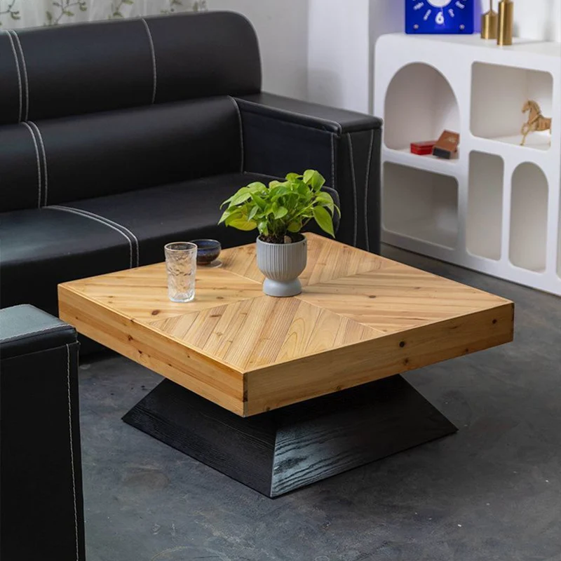 Traditional Chinese Fir Wood HDF Square Tapered Coffee Table Single Tier For Living Room