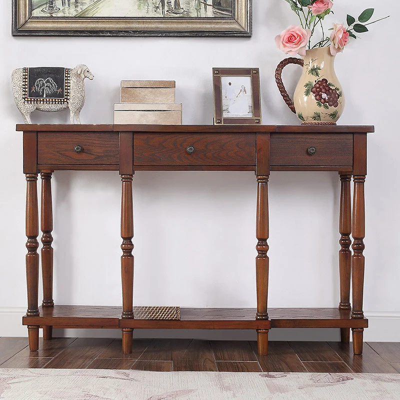 French Country Wooden Accent Table Rectangle Sofa Console Table for Hall