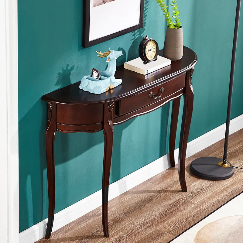 Mid-Century Modern Wooden Accent Table Half Moon Sofa Console Table for Hall