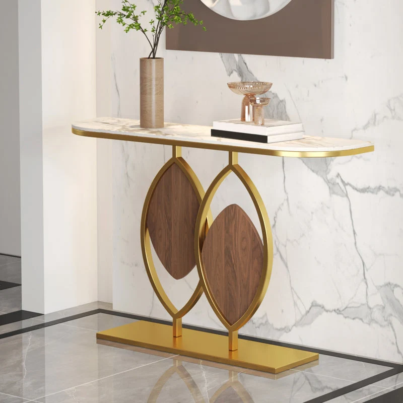 Metal Base Console Table with Half Moon Stone Top for Hall 11.81"