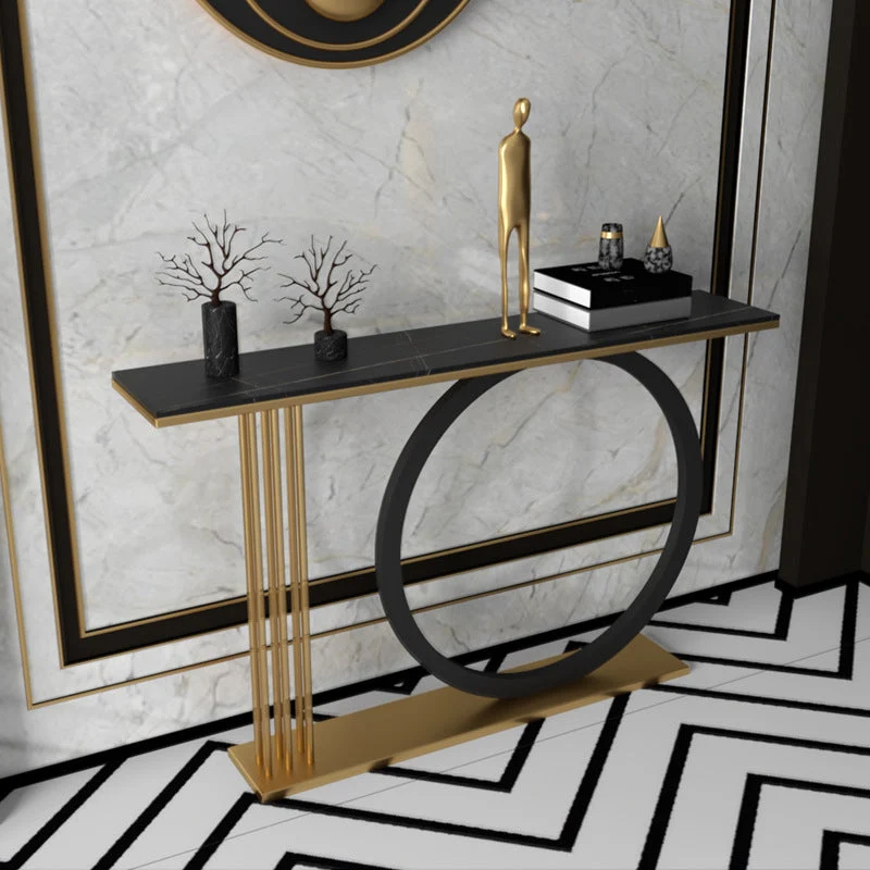 Rectangle Glam Console Table Antique Finish Console Sofa Table in Marble