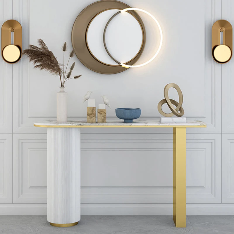 Glam Half Moon Console Table Marble Stain Resistant Scratch Resistant Console