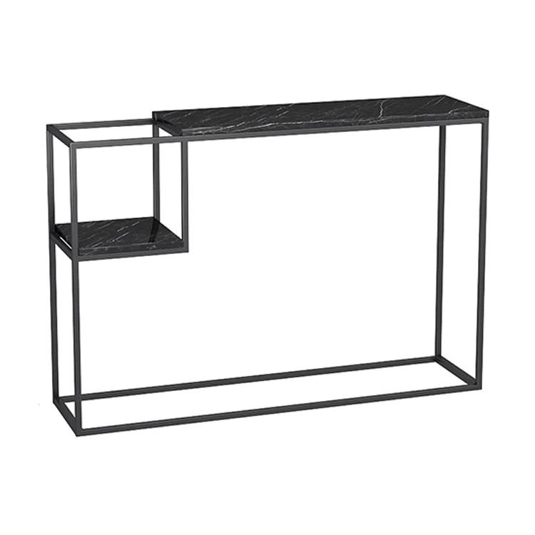 Rectangle Marble Top Console Table with Storage Shelf and Iron Frame Base