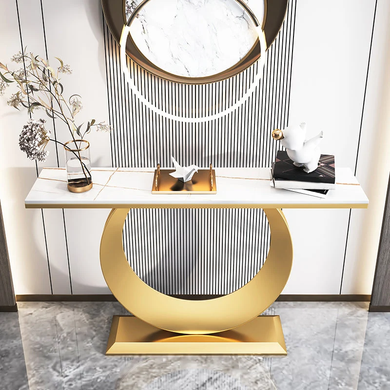 Glam Rectangle Console Table 31.5" Tall Stone Accent Table for Hall