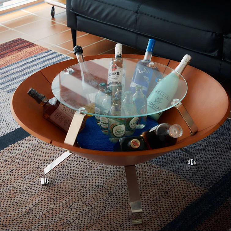 Contemporary Creative Round Multi-layer Solid Wood Panel Stainless Steel Tempered Glass Storage Coffee Table For Living Room