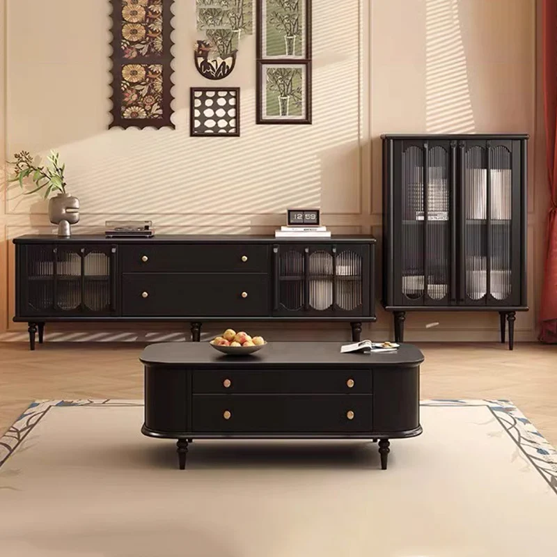 Traditional Vintage Rubberwood Ash Veneer Elongated Oval Coffee Table With 2 Drawers For Living Room
