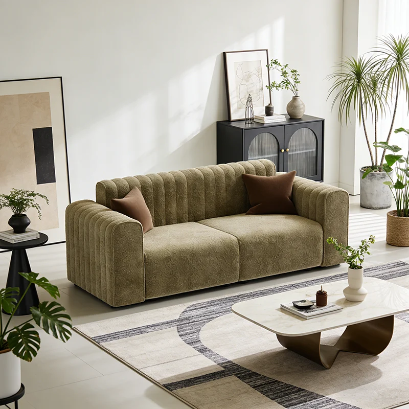 Traditional French Chenille Eucalyptus Wavy Rectangular Sofa 2-Seater With Armrest Backrest For Living Room