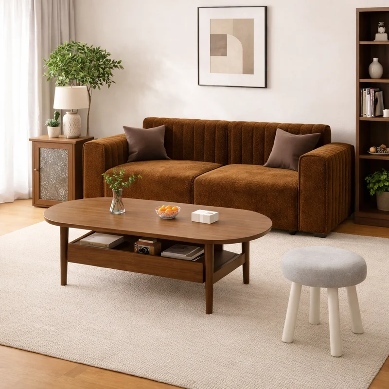 Traditional French Chenille Eucalyptus Wavy Rectangular Sofa 2-Seater With Armrest Backrest For Living Room