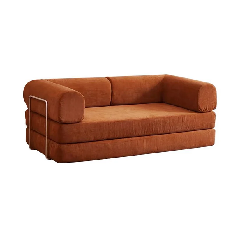 Modern Minimalist Stainless Steel Fabric Corduroy Curved Square Sofa With Backrest & Armrests For Living Room