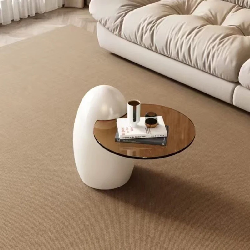 Contemporary Creative Fiberglass Glass Round Egg-Shaped Coffee Table 1-Tier For Living Room
