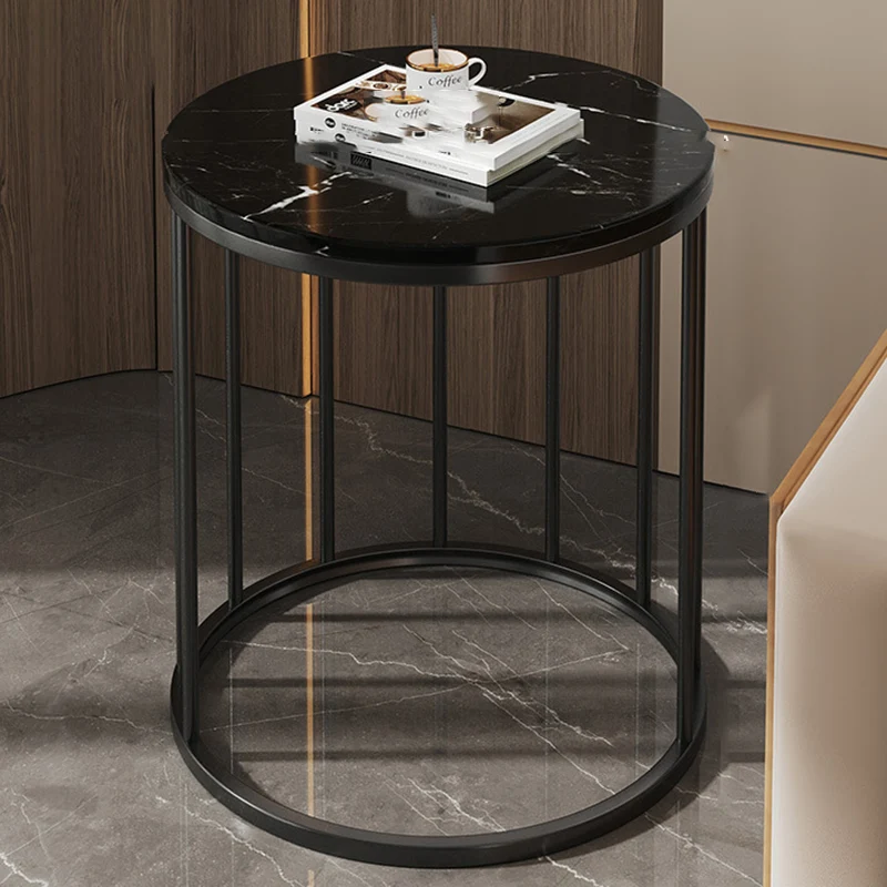 Contemporary Scandinavian MDF Carbon Steel Round Hollow Side Table 1/2 Tier For Living Room