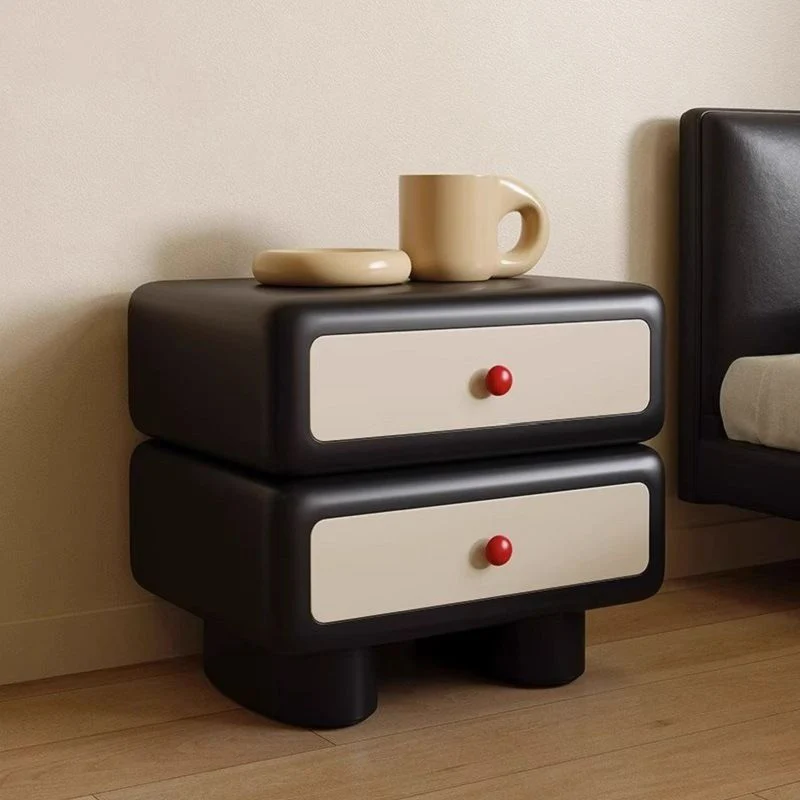 Contemporary Creative Square Rectangular Plywood Nightstand 2-Drawer For Bedroom