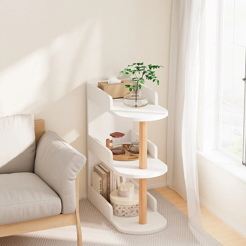 Modern Minimalist MDF Pine Curved Rectangular Storage Shelf 3/4-Tier For Living Room