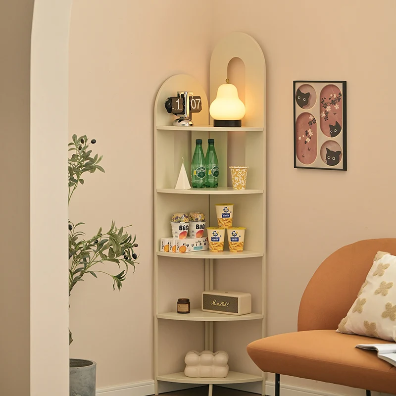 Contemporary Creative Iron Fan-Shaped Curved Corner Shelf Unit 5-Tier For Living Room