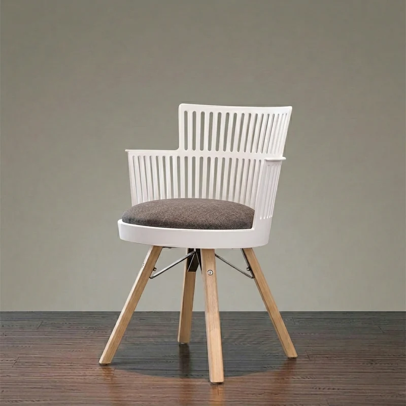 Contemporary Nordic PP Iron & Beech Wood Dining Chair With Slatted Back & Round Upholstered Seat - Armchair For Dining Room, Kitchen & Cafe