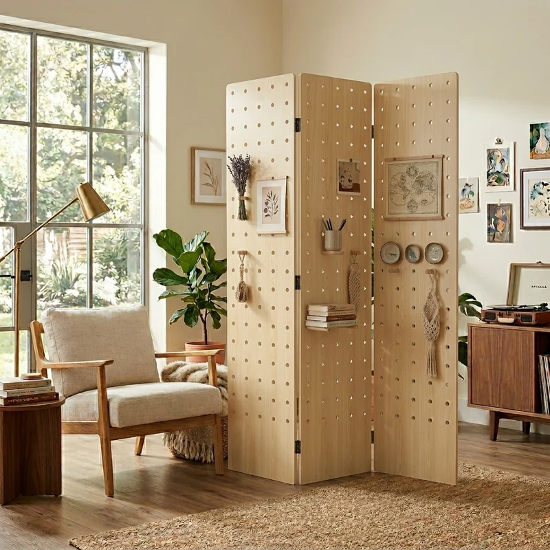 Contemporary Scandinavian Rectangular Curved Eco-Board Folding Room Divider For Living Room