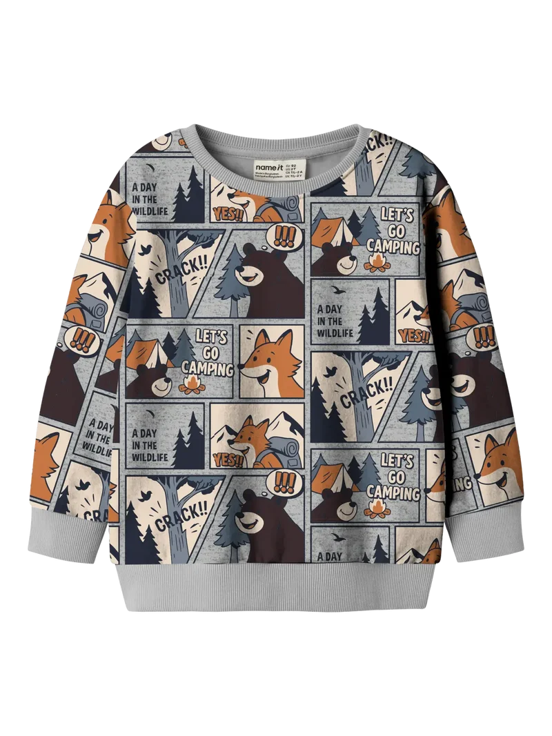Name it - NMMOSWALDY LS NREG SWEAT BRU BOX Grey Melange