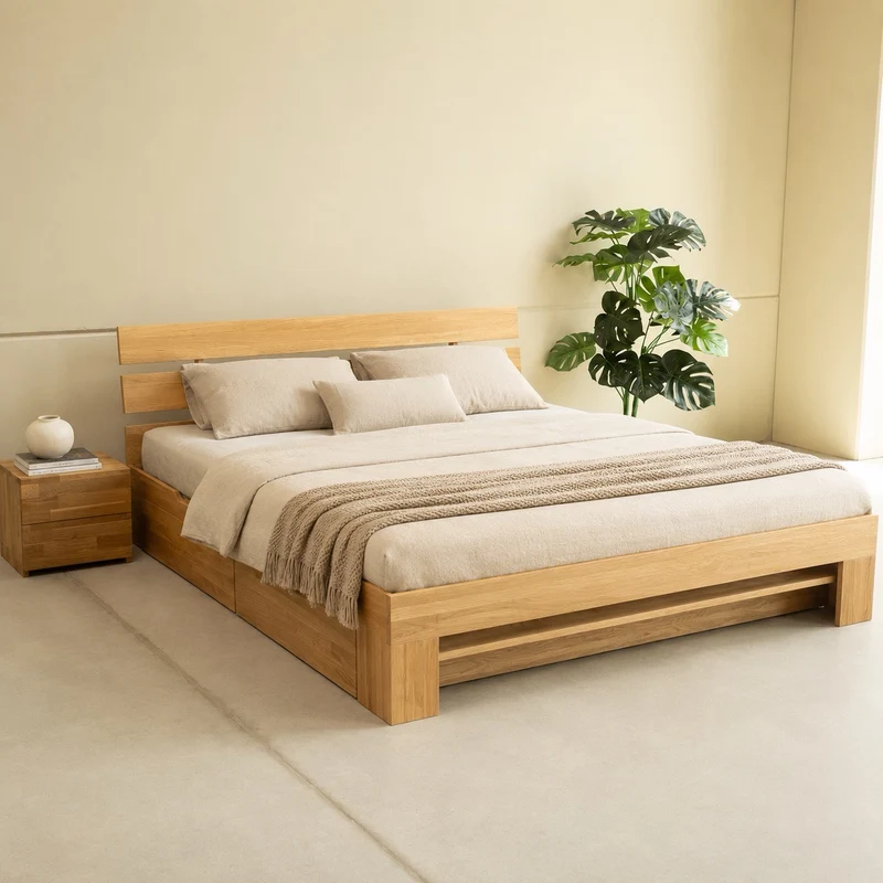 Bett mit Stauraum aus massiver Eiche UPPSALA | NordicStory