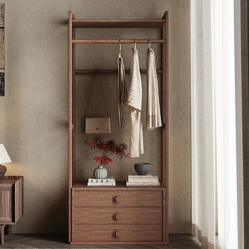 Traditional Multifunctional Ash Wood Garment Rack: 3-Drawer Clothing Organizer - Vintage Hanging Rod & Top Shelf Hall Tree For Bedroom